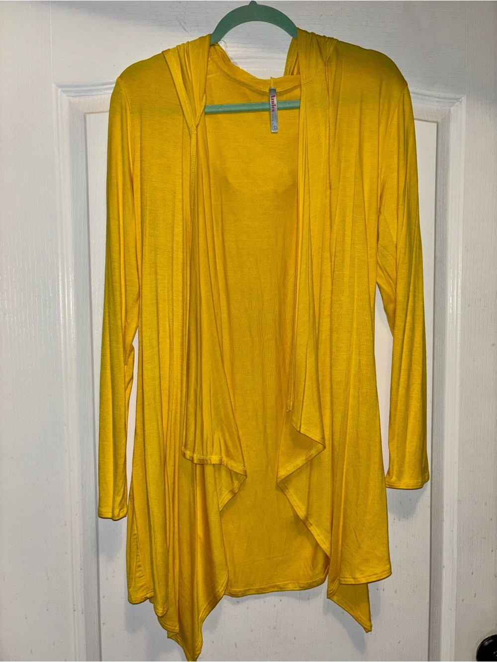 Azules yellow Hooded Waterfall Cardigan Drape Open Front Lightweight Size S - Picture 6 of 8